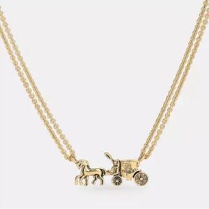 Coach Gold Horse and‎ Carriage Double Chain Necklace NWT